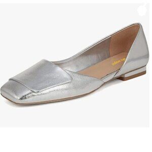 Wo Wagas Silver Pumps Side Cut Block Low Heels Square Toe Working Shoes